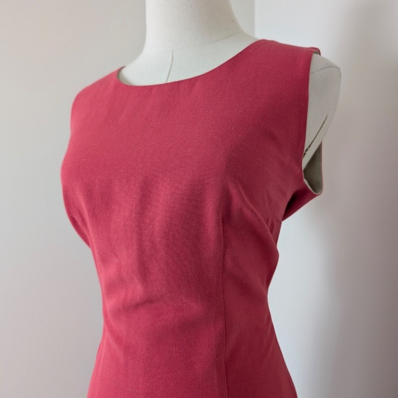 Linen Mini Dress Fitted Cleo High Neck Sleeveless Pencil Fitted Knee Length - Picture 5 of 10